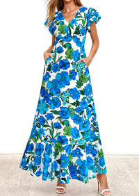 PRETTYGARDEN Wedding Guest Dresses for Women 2026 Spring Summer Short Sleeve Ruffle V Neck Floral Flowy Beach Maxi Long Dress PRETTYGARDEN