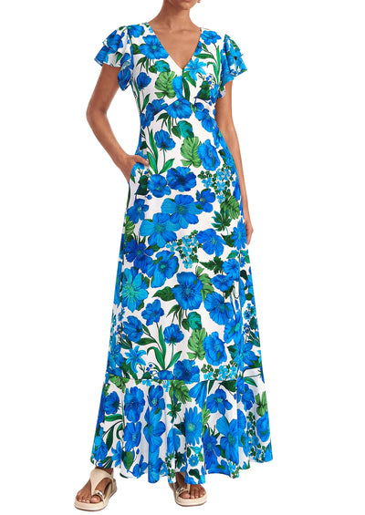 PRETTYGARDEN Wedding Guest Dresses for Women 2026 Spring Summer Short Sleeve Ruffle V Neck Floral Flowy Beach Maxi Long Dress PRETTYGARDEN