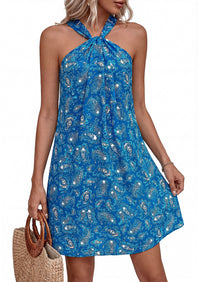 PRETTYGARDEN Womens 2026 Summer Halter Mini Dress Sleeveless Boho Floral Short Sundress Casual Flowy Beach Dresses PRETTYGARDEN