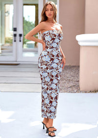 PRETTYGARDEN Bodycon Long Dresses for Women Strapless Tube Summer Floral Maxi Dress Sleeveless Back Slit Beach Outfits