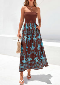 PRETTYGARDEN Summer Dresses for Women 2026 Floral Patchwork Strapless Tube Long Flowy Dress Beach Vacation Clothes