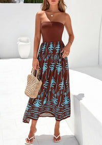 PRETTYGARDEN Summer Dresses for Women 2026 Floral Patchwork Strapless Tube Long Flowy Dress Beach Vacation Clothes