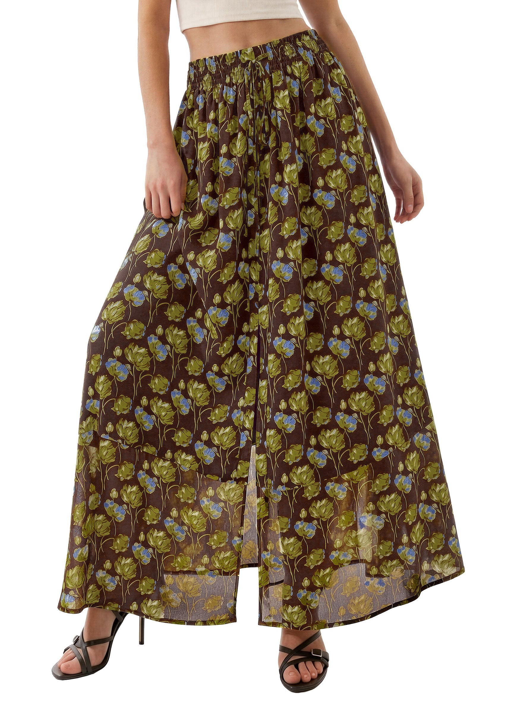 PRETTYGARDEN 2026 Summer Maxi Long Skirts for Women Trendy Boho Floral High Waisted Slit Flowy Travel Beach Vacation Clothes