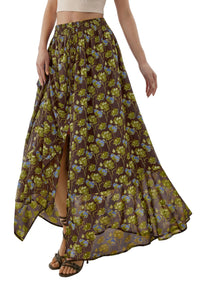 PRETTYGARDEN 2026 Summer Maxi Long Skirts for Women Trendy Boho Floral High Waisted Slit Flowy Travel Beach Vacation Clothes