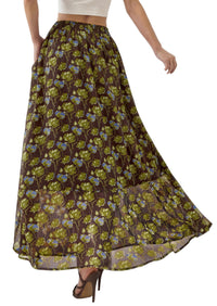 PRETTYGARDEN 2026 Summer Maxi Long Skirts for Women Trendy Boho Floral High Waisted Slit Flowy Travel Beach Vacation Clothes