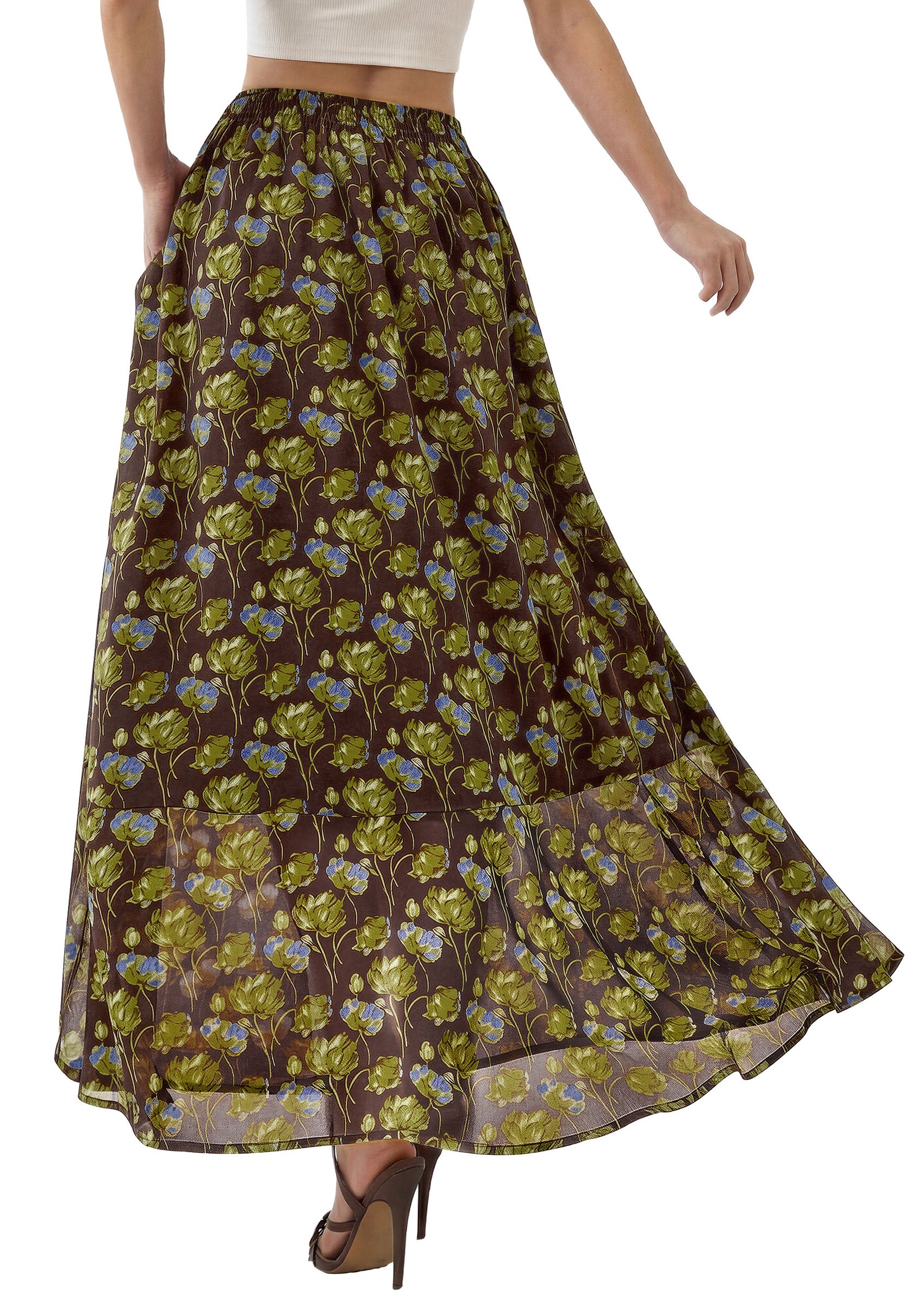 PRETTYGARDEN 2026 Summer Maxi Long Skirts for Women Trendy Boho Floral High Waisted Slit Flowy Travel Beach Vacation Clothes