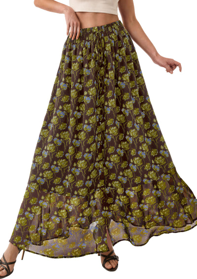 PRETTYGARDEN 2026 Summer Maxi Long Skirts for Women Trendy Boho Floral High Waisted Slit Flowy Travel Beach Vacation Clothes
