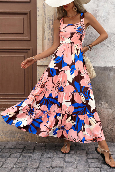 PRETTYGARDEN Women's Summer Floral Maxi Dress Sleeveless Smocked Ruffle Long Flowy Beach Vacation Boho Sundresses