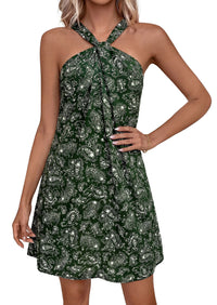 PRETTYGARDEN Womens 2026 Summer Halter Mini Dress Sleeveless Boho Floral Short Sundress Casual Flowy Beach Dresses PRETTYGARDEN