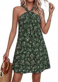 PRETTYGARDEN Womens 2026 Summer Halter Mini Dress Sleeveless Boho Floral Short Sundress Casual Flowy Beach Dresses PRETTYGARDEN