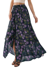 PRETTYGARDEN 2026 Summer Maxi Long Skirts for Women Trendy Boho Floral High Waisted Slit Flowy Travel Beach Vacation Clothes