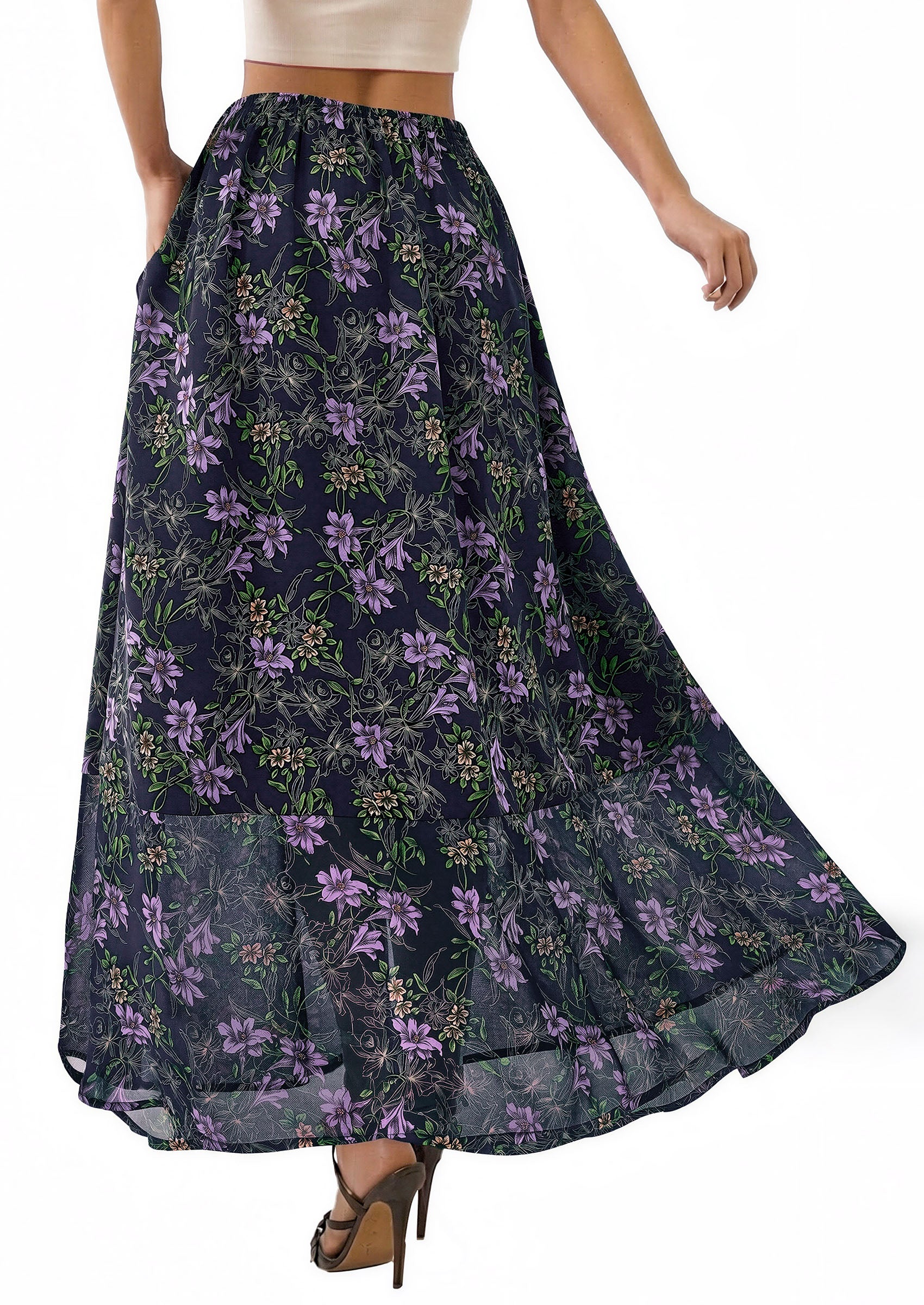 PRETTYGARDEN 2026 Summer Maxi Long Skirts for Women Trendy Boho Floral High Waisted Slit Flowy Travel Beach Vacation Clothes