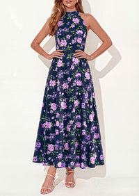 PRETTYGARDEN Summer Halter Dresses for Women Vacation Outfits Sleeveless Polka Dot Sundress Wedding Guest Maxi Dress