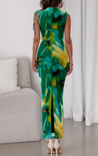 PRETTYGARDEN Women's Summer Maxi Floral Dresses Ruched Bodycon Sleeveless Mesh Formal Wedding Guest Cocktail Split Long Dress PRETTYGARDEN