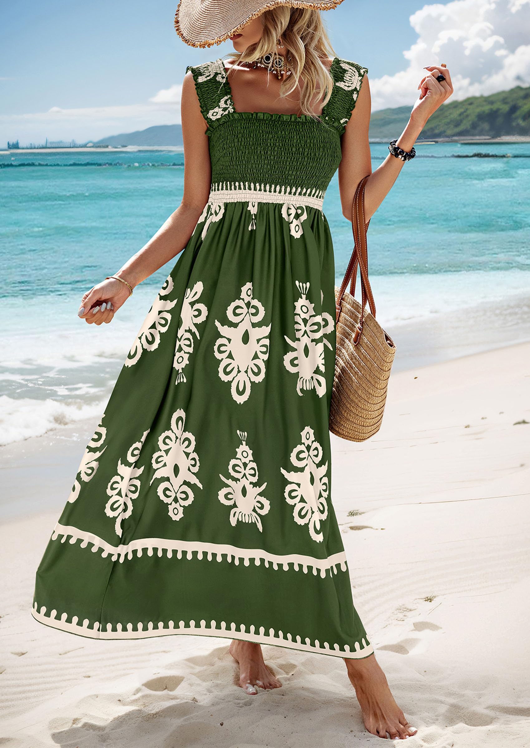PRETTYGARDEN Womens Summer Boho Maxi Dress Casual Sleeveless Square Ne PRETTYGARDEN Womens Summer Boho Maxi Dress Casual Sleeveless Square Ne