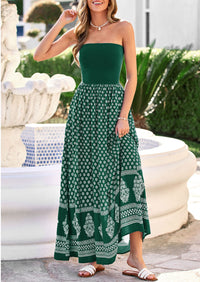 PRETTYGARDEN Summer Dresses for Women 2026 Floral Patchwork Strapless Tube Long Flowy Dress Beach Vacation Clothes