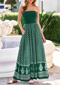 PRETTYGARDEN Summer Dresses for Women 2026 Floral Patchwork Strapless Tube Long Flowy Dress Beach Vacation Clothes