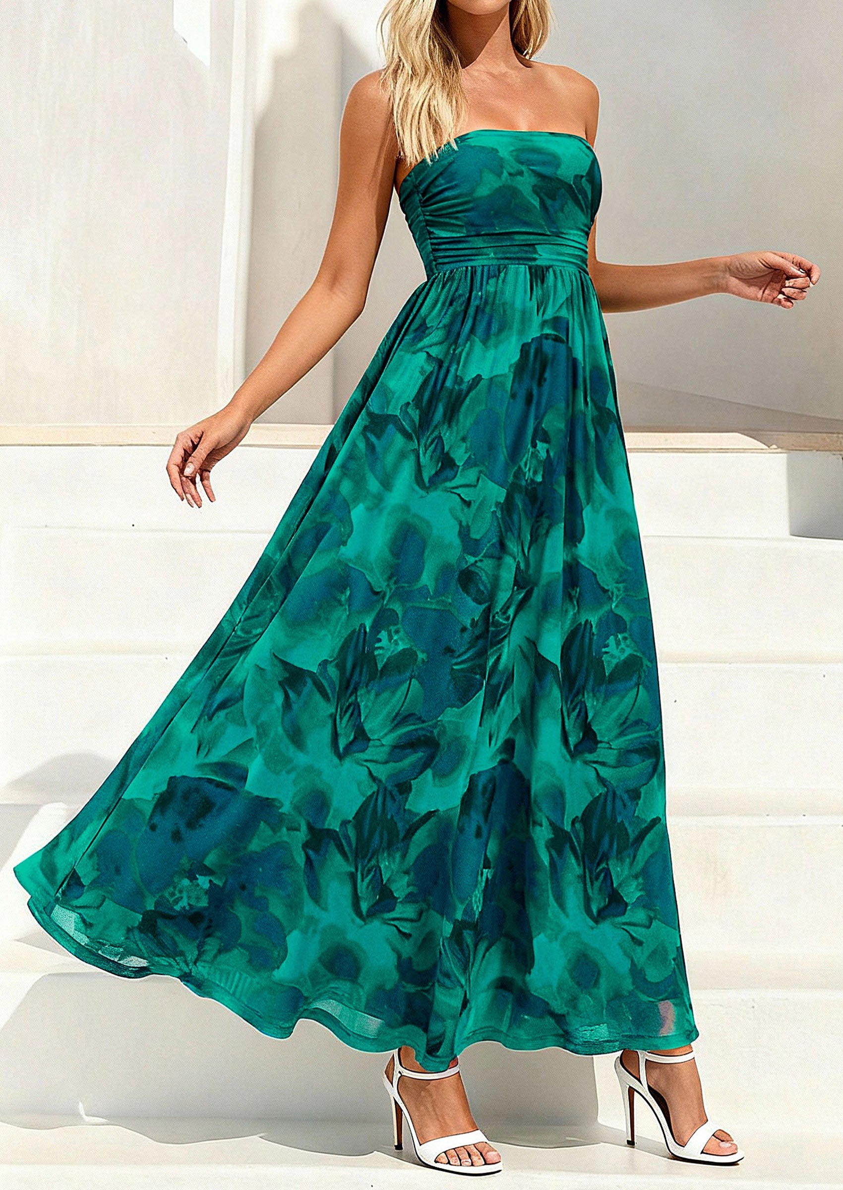 PRETTYGARDEN Womens Boho Maxi Dress 2026 Summer Floral Tube Strapless Spring Wedding Guest Cocktail Long Dresses PRETTYGARDEN