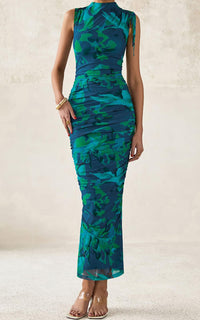 PRETTYGARDEN Women's Summer Maxi Floral Dresses Ruched Bodycon Sleeveless Mesh Formal Wedding Guest Cocktail Split Long Dress PRETTYGARDEN