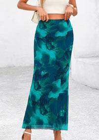 PRETTYGARDEN Women's Floral Print Mesh Long Skirt High Waisted Bodycon Fishtail Flowy Summer Maxi Skirts for Women Trendy
