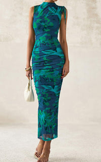 PRETTYGARDEN Women's Summer Maxi Floral Dresses Ruched Bodycon Sleeveless Mesh Formal Wedding Guest Cocktail Split Long Dress PRETTYGARDEN