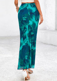 PRETTYGARDEN Women's Floral Print Mesh Long Skirt High Waisted Bodycon Fishtail Flowy Summer Maxi Skirts for Women Trendy