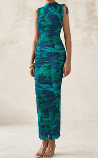 PRETTYGARDEN Women's Summer Maxi Floral Dresses Ruched Bodycon Sleeveless Mesh Formal Wedding Guest Cocktail Split Long Dress PRETTYGARDEN