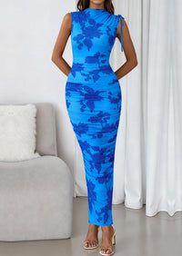 PRETTYGARDEN Women's Summer Maxi Floral Dresses Ruched Bodycon Sleeveless Mesh Formal Wedding Guest Cocktail Split Long Dress PRETTYGARDEN