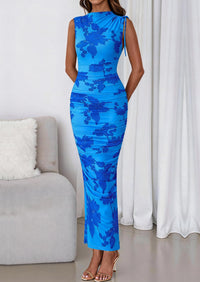 PRETTYGARDEN Women's Summer Maxi Floral Dresses Ruched Bodycon Sleeveless Mesh Formal Wedding Guest Cocktail Split Long Dress PRETTYGARDEN