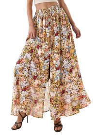PRETTYGARDEN 2026 Summer Maxi Long Skirts for Women Trendy Boho Floral High Waisted Slit Flowy Travel Beach Vacation Clothes