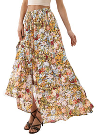 PRETTYGARDEN 2026 Summer Maxi Long Skirts for Women Trendy Boho Floral High Waisted Slit Flowy Travel Beach Vacation Clothes