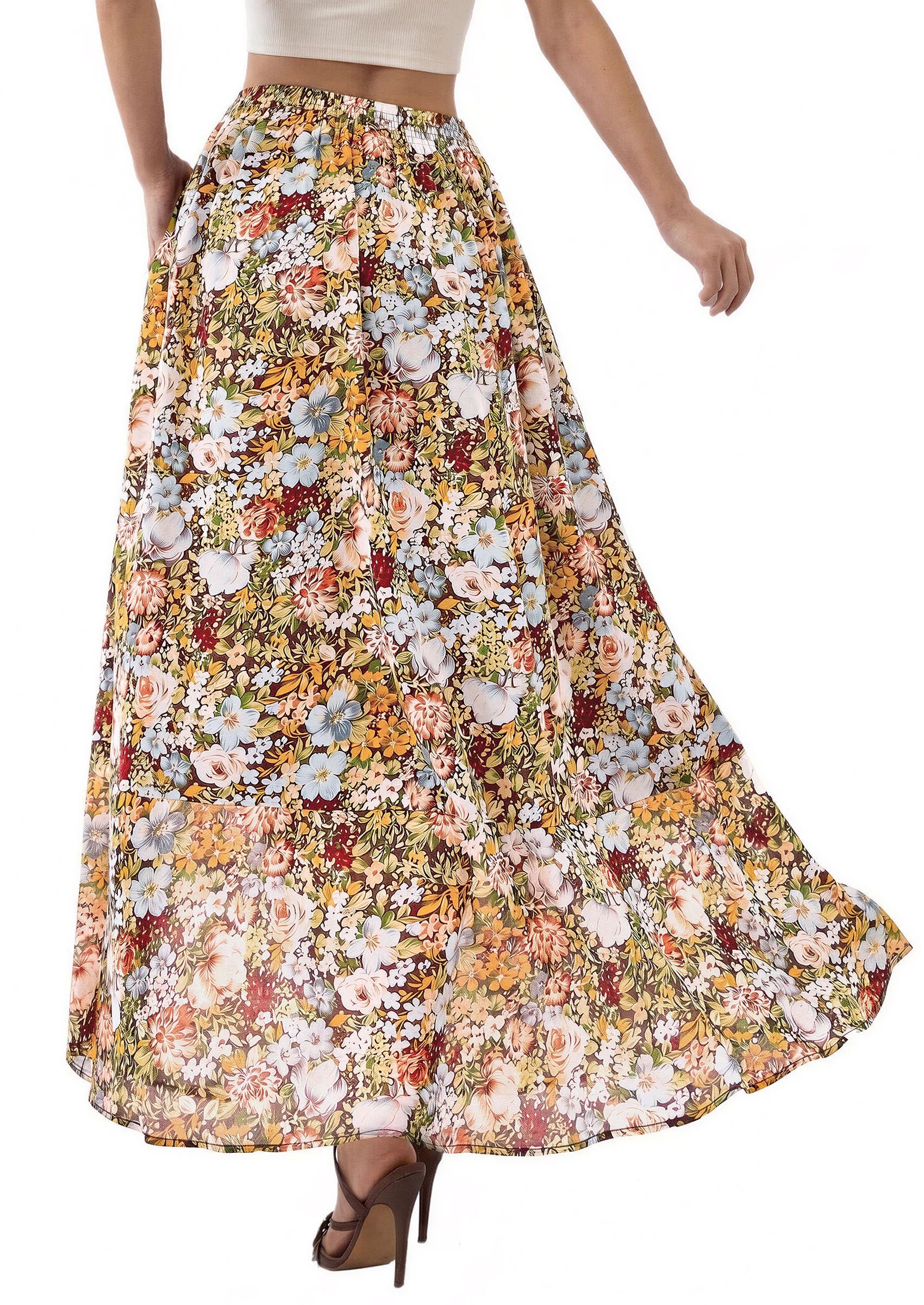 PRETTYGARDEN 2026 Summer Maxi Long Skirts for Women Trendy Boho Floral High Waisted Slit Flowy Travel Beach Vacation Clothes