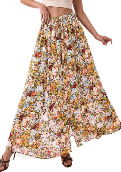 PRETTYGARDEN 2026 Summer Maxi Long Skirts for Women Trendy Boho Floral High Waisted Slit Flowy Travel Beach Vacation Clothes