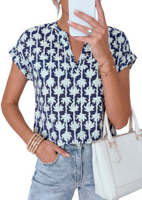 PRETTYGARDEN Womens Floral Print Short Sleeve Summer Tops Trendy V Neck Loose Boho Shirts Casual Work Blouses PRETTYGARDEN