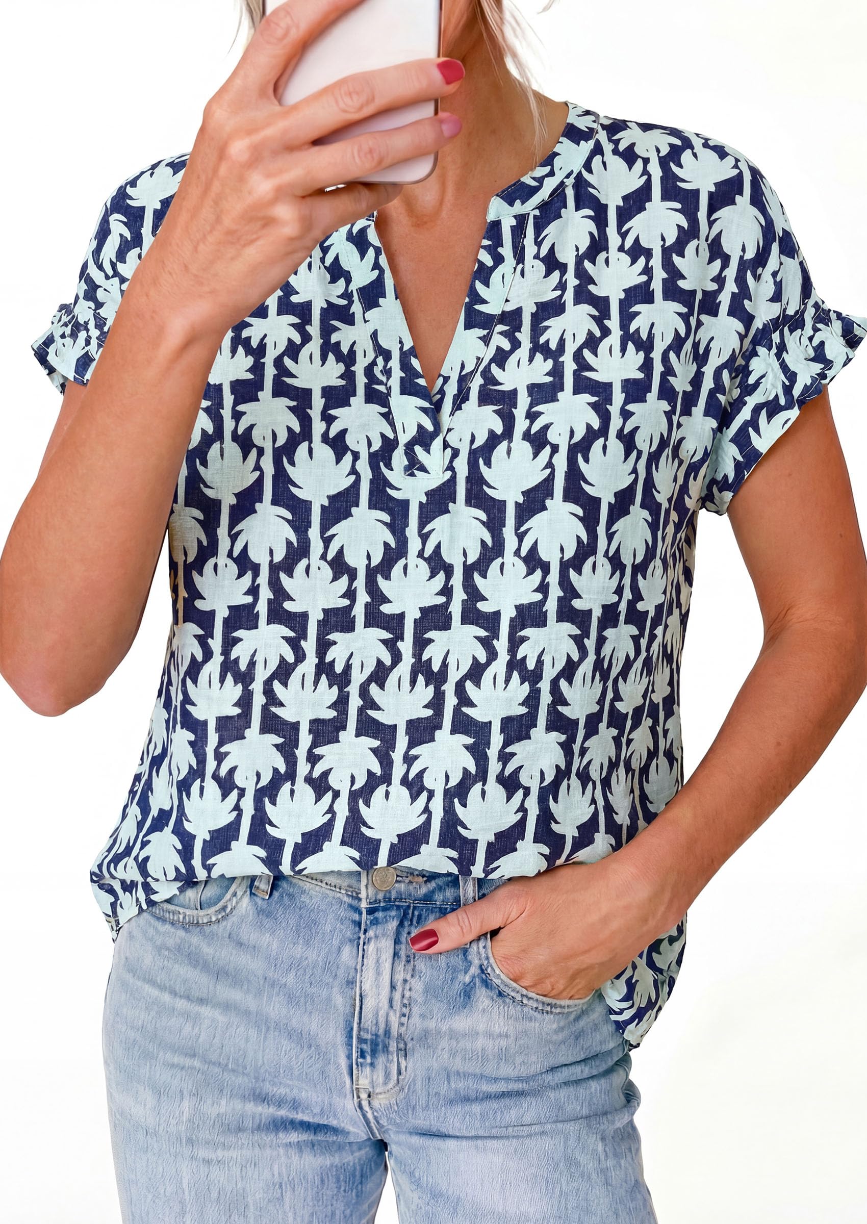 PRETTYGARDEN Womens Floral Print Short Sleeve Summer Tops Trendy V Neck Loose Boho Shirts Casual Work Blouses PRETTYGARDEN