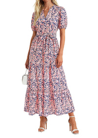 PRETTYGARDEN Women's Summer Maxi Dresses Boho Floral Short Sleeve V Neck Casual Wedding Guest 2026 Beach Vacation Outfits