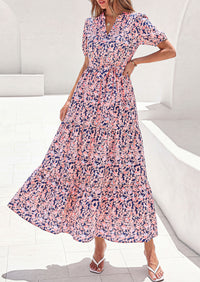 PRETTYGARDEN Women's Summer Maxi Dresses Boho Floral Short Sleeve V Neck Casual Wedding Guest 2026 Beach Vacation Outfits