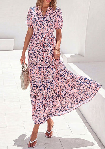PRETTYGARDEN Women's Summer Maxi Dresses Boho Floral Short Sleeve V Neck Casual Wedding Guest 2026 Beach Vacation Outfits