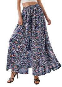 PRETTYGARDEN 2026 Summer Maxi Long Skirts for Women Trendy Boho Floral High Waisted Slit Flowy Travel Beach Vacation Clothes