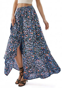 PRETTYGARDEN 2026 Summer Maxi Long Skirts for Women Trendy Boho Floral High Waisted Slit Flowy Travel Beach Vacation Clothes