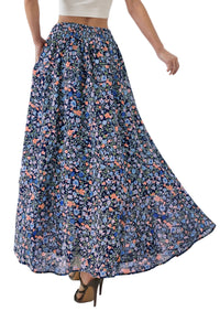 PRETTYGARDEN 2026 Summer Maxi Long Skirts for Women Trendy Boho Floral High Waisted Slit Flowy Travel Beach Vacation Clothes