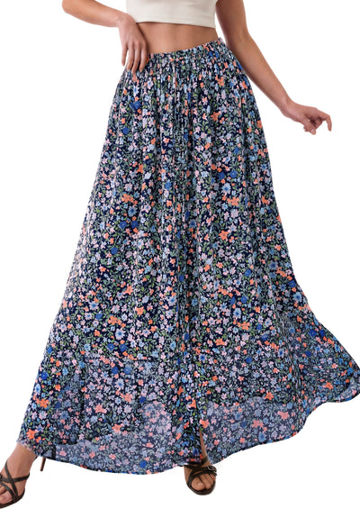 PRETTYGARDEN 2026 Summer Maxi Long Skirts for Women Trendy Boho Floral High Waisted Slit Flowy Travel Beach Vacation Clothes