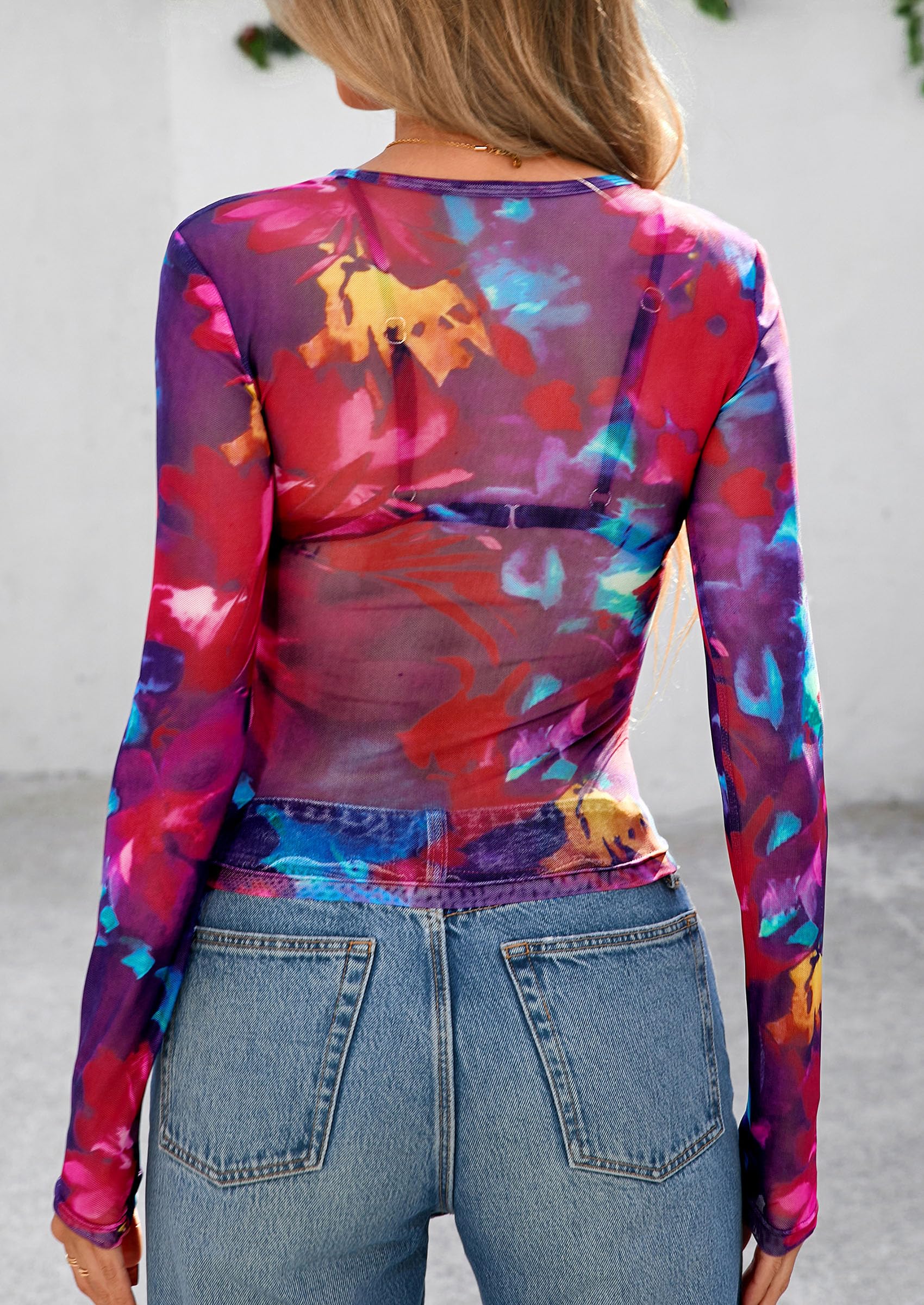 PRETTYGARDEN Women's Mesh Long Sleeve Top Trendy Fall See Through Sheer Blouse Leopard Fitted Going Out Layering Shirts