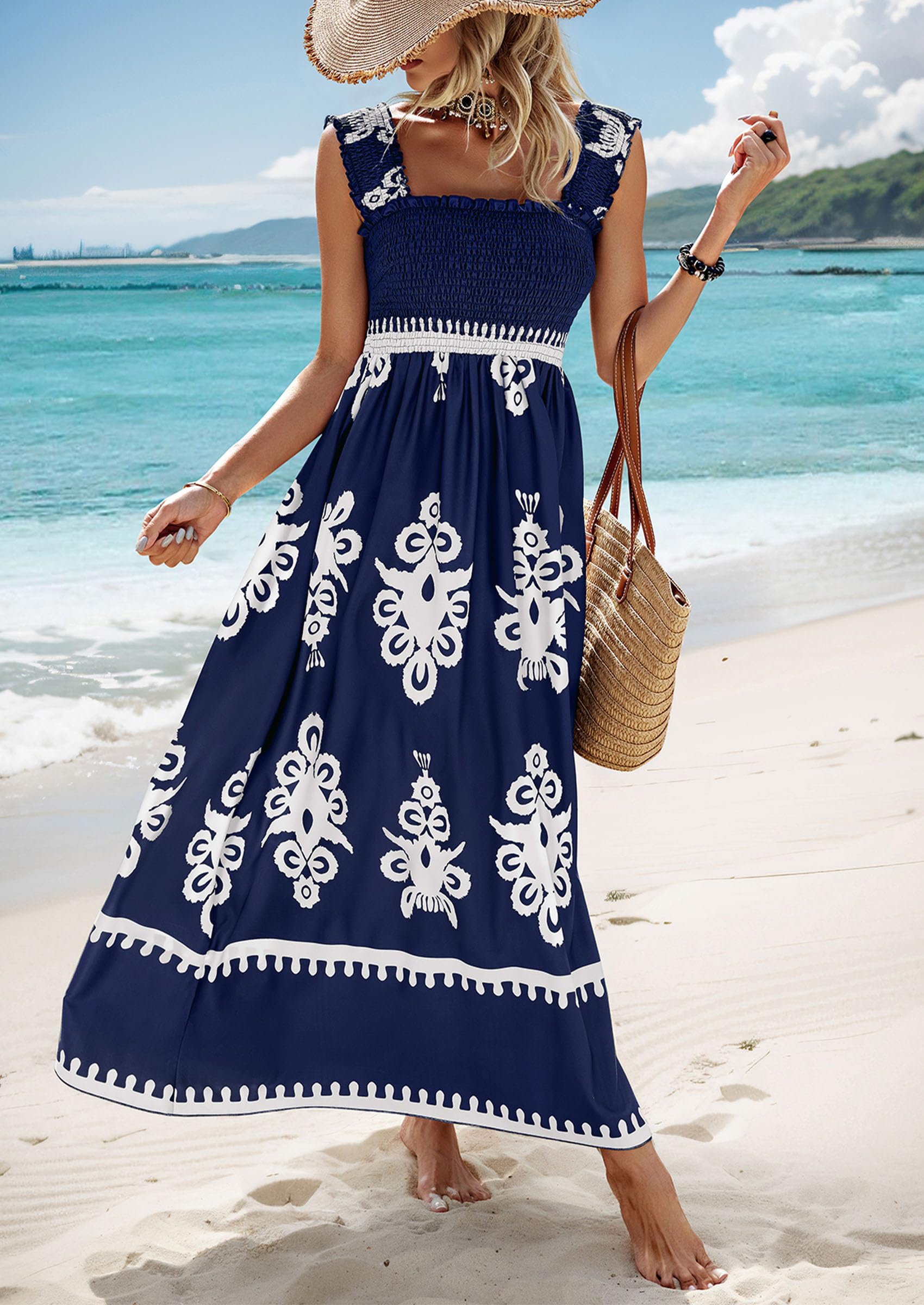 pretty garden dress PRETTYGARDEN Womens Summer Boho Maxi Dress Casual Sleeveless Square Ne
