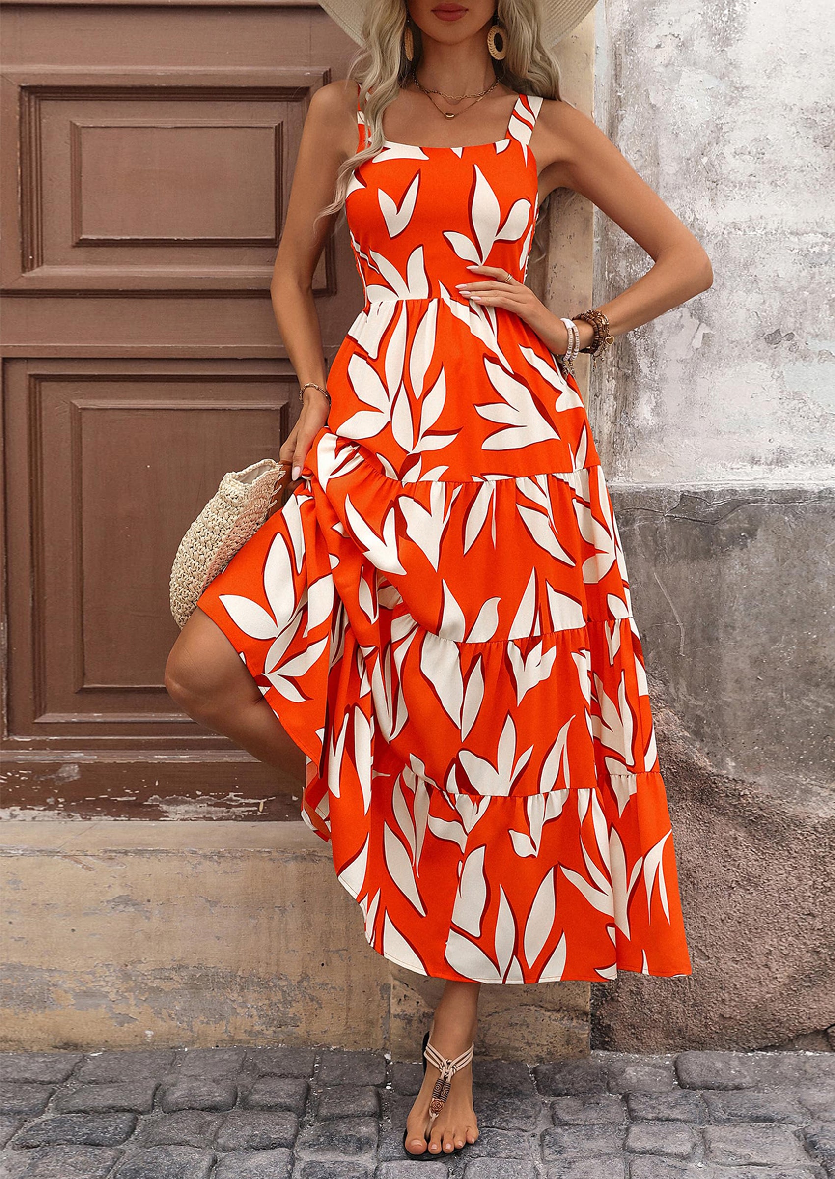 PRETTYGARDEN Women's Summer Floral Maxi Dress Sleeveless Smocked Ruffle Long Flowy Beach Vacation Boho Sundresses