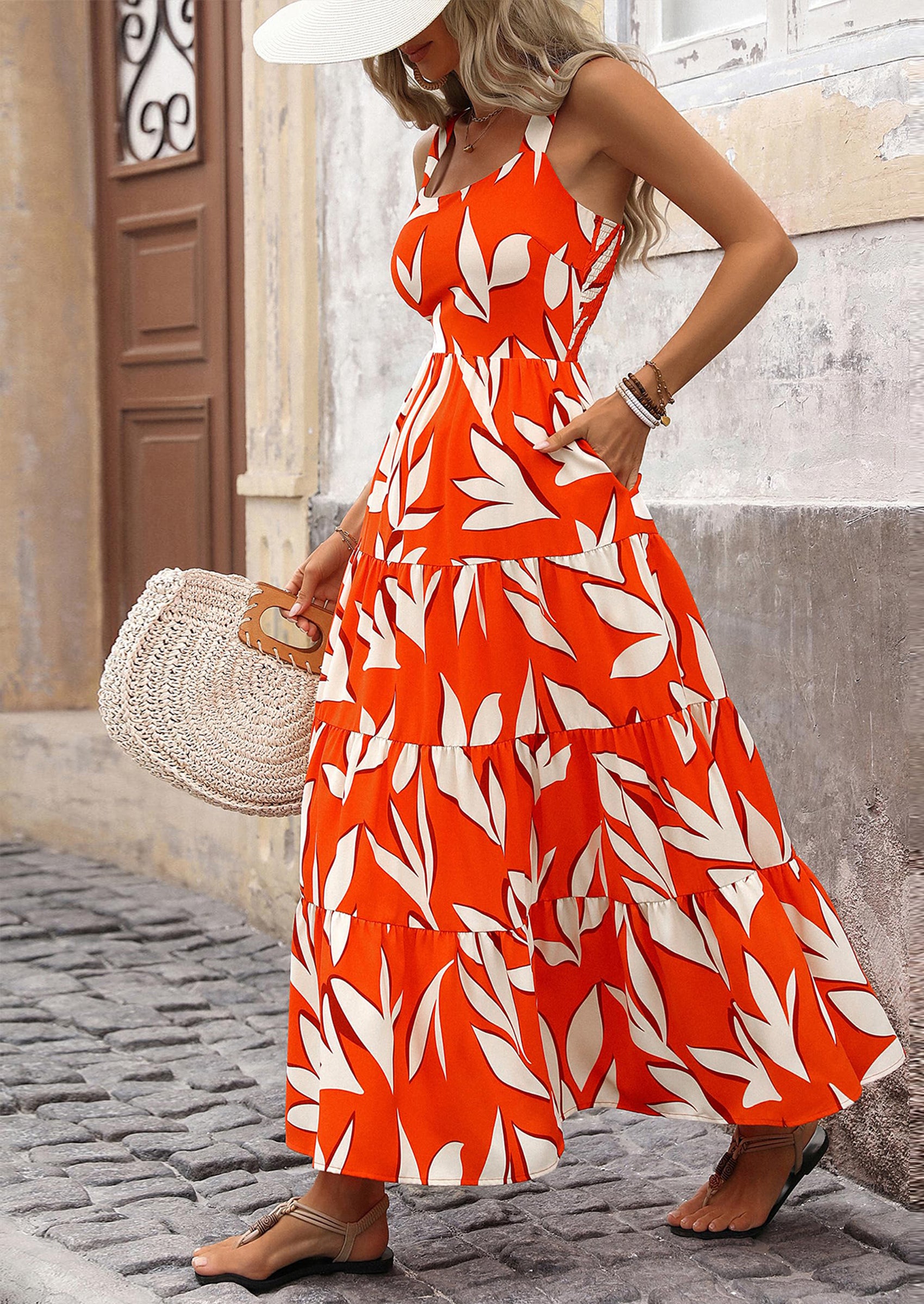 PRETTYGARDEN Women's Summer Floral Maxi Dress Sleeveless Smocked Ruffle Long Flowy Beach Vacation Boho Sundresses