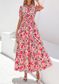 PRETTYGARDEN Women's Summer Maxi Dresses Boho Floral Short Sleeve V Neck Casual Wedding Guest 2026 Beach Vacation Outfits