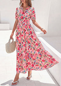 PRETTYGARDEN Women's Summer Maxi Dresses Boho Floral Short Sleeve V Neck Casual Wedding Guest 2026 Beach Vacation Outfits