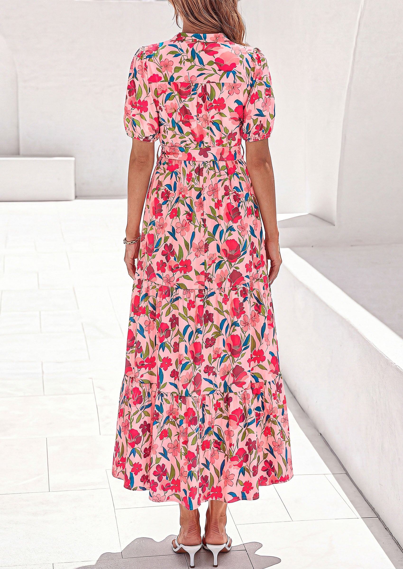 PRETTYGARDEN Women's Summer Maxi Dresses Boho Floral Short Sleeve V Neck Casual Wedding Guest 2026 Beach Vacation Outfits