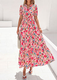 PRETTYGARDEN Women's Summer Maxi Dresses Boho Floral Short Sleeve V Neck Casual Wedding Guest 2026 Beach Vacation Outfits